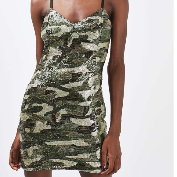Topshop Dresses & Skirts - NWT! Never worn! Topshop camo sequin mini dress